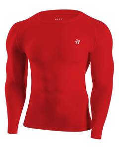 lot 6167 image: Runhit Long Sleeve Compression Shirts for Men, UPF 50 Mens Compression Shirts, Running Workout Base Layer Red L