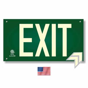 lot 6184 image: Photoluminescent Exit Sign Green WHoles and Hardware - UL 924 Code Approved AluminumIBCNFPA 101 (Directional Arrows Included)