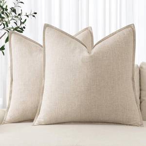 lot 6188 image: MIULEE Decorative Linen Pillow Covers 20x20 Inch Natural Beige