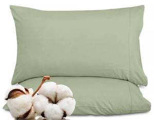 lot 6191 image: ROYALE LINENS 300 Thread Count 100% Long Staple Combed Cotton Pillowcases Set of 2 - Ultra Soft - Queen Bed Pillow Cover - 20x30 - Breathable, Cool & Crisp Percale Pillow Cases (Queen, Sage Green)