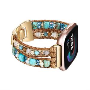 lot 6208 image: Wingoden Bracelet Bands Compatible with Fitbit Versa 43Sense 2Sense Band for Women, Leather Beaded Watch Strap Natural Stone Wrap Boho Watch Band for Fitbit Versa 4 Band Replacement, Blue Beads