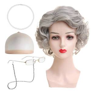 lot 6209 image: Giococo Old Lady Wig and Accessories, Gray Wigs for Women, Natural Appearance, Breathable and Comfortable, Suitable for Role Playing, Halloween Parties, Stage Performances (5Pcs Set, Grey)