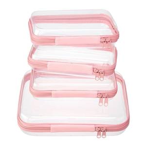 lot 6212 image: 4 pcs Clear Zipper Pouches,Hard Shell Zipper Case, Toiletry Bag for Travel