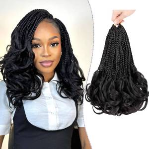 lot 6275 image: French Curl Crochet Braids 12 Inch Goddess Box Braids Crochet Hair 8 Packs Pre Looped Crochet Box Braid with Curly Ends Synthetic French Curly Braiding Hair Extensions 1B#