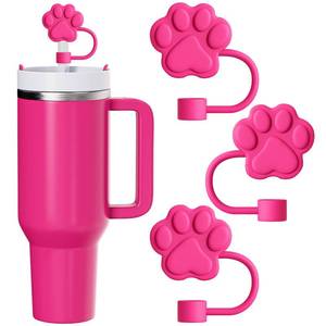 lot 6287 image: ANLABESY 3Pcs Hot Pink Dog Paw Silicone Straw Covers for Stanley 30&40 Oz Tumbler, Reusable Straw Toppers, Compatible with Stanley Cup Straws, Accessories Lot of 3