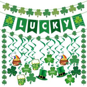 lot 6302 image: 33PCS St Patricks Day Decorations Pre-Assembled St. Patricks Day Lucky Banner Shamrock Garlands Hanging Swirls Clover Irish Decor Saint Patrick Day Party Favor