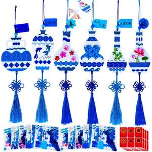 lot 6304 image: Winlyn 24 Sets Chinese New Year Decorations DIY Ming Vase Ornaments Craft Kits Blank Foam Vases with Blue and White Chinese Stickers for Kids Asian Classroom Activities Party Favors Gift Exchange