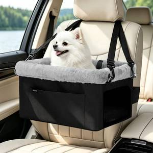 lot 7265 image: JOEJOY Deluxe Dog Booster Seat with Sturdy Metal Frame and Safety Leash for Small Pets up to 20 lbs - Portable Puppy Dog Car Seat with Thick Cushion and Storage Pockets for Small Dogs, Black