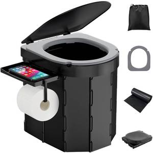 lot 7266 image: PAHTTO Portable Foldable Toilet for Adults, Waterproof Porta Potty with Lid for Camping, Hiking, Long Road Trips, Car (with Phone Shelf and TP Holder)
