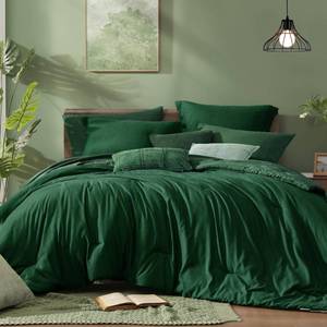 lot 7272 image: Monbix Queen Size Comforter Set 7 Pieces Emerald Green Bed in a Bag