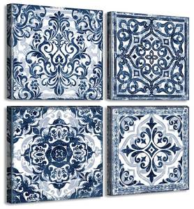 lot 7275 image: Bathroom Wall Decor Navy Blue Flower Paintings Canvas, 12Wx12Hx4 pcs