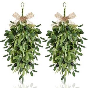lot 7278 image: 22 Spring Wreaths for Front Door 2 PCS Olive Teardrop Swag Summer Wreathswith Olive Leaf Fruit, Home Decoration for Outdoor Living Room Indoor Wall and Outside Summer All Season Wedding