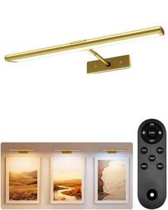 lot 7296 image: EZVALO Picture Light for Wall, 4800mAh Rechargeable Wireless Remote, 16���� Dimmable Magnetic LED Art Display Light with 3 Color Temperatures, for Gallery, Living Room, Bedroom, Hallway (Gold)