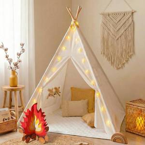 lot 7298 image: Little Dove Teepee Tent for Kids with Star Lights, Mat & Campfire Toy