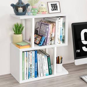 lot 7309 image: IGERI Small Desktop Bookshelf for Top of Desk Shelf - Mini White Table Bookcase 3-Tier Shelves Storage Book Organizer Hutch for Dorm Office College