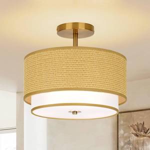 lot 7310 image: Vexagyle Boho Light Fixtures Woven Rattan-Style Flush Mount Ceiling Light, 12.6inch Closed to Ceiling Light Fixture with 2-Tier Drum Design for Bedrooms, Kitchen, Dining Room, Hallway