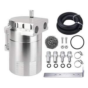 lot 7311 image: EVIL ENERGY Oil Catch Can, Universal Baffled Catch Can Kit with NBR Fuel Hose, 300ml Aluminum Air Oil Separator Tank for PCV System Silver