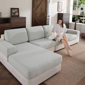 lot 7320 image: OHSIO Couch Cover, Sofa Cover L Shape,Soft Seat Cushion Covers Washable, Sectional Sofa Cover, Elastic Wear Stain Resistant Pet Friendly Furniture Cover (3 Seat Covers S1 Chaise, Light Gray)