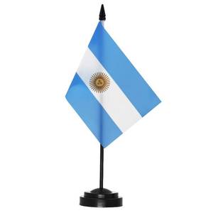 lot 8242 image: Anley Argentina Deluxe Desk Flag Set - 6 x 4 Inch Miniature Argentine Desktop Flag with 12 Solid Pole - Vivid Color and Fade Resistant - Black Base and Spear Top