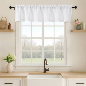 lot 8243 image: OVZME White Valance for Windows, Light Filtering Thick Textured Small Short Valance Kitchen Curtain, Dual Rod Pocket Top Short Window Curtain for Bathroom Basement, 1 Piece, 60Wx12L Inch
