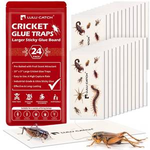 lot 8248 image: LULUCATCH Cricket Insect Glue Traps - 24 Pack Bug Cockroach Sticky Traps, Large Spider Trap with Pre-Baited Attractant, Highly Effective Glue Boards Indoor, Non-Toxic Pet Safe, Easy to Use