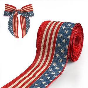 lot 8253 image: Habbiful 4th of July Ribbon Patriotic Wired Ribbons for Crafts Wrapping Wreath Bows Red White Blue Ribbon Vintage American Flag Ribbons for 250th Anniversary Memorial Day Decoration,2.5x 10 Yards