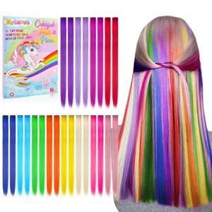lot 8254 image: 24PC Colored Clip in Hair Extension Age 4 5 6 7 8-10-12 Year Old, 20Inch Colorful Hair Accessories for Girls Rainbow Hairpieces Birthday for Girls Valentine Gift Girl Toy Easter Basket Stuffers Gifts