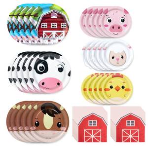 lot 8257 image: 180Pcs Farm Animals Party Supplies Paper Plates and Napkins Serve 60