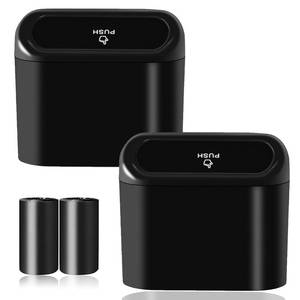 lot 8273 image: SGLRT Car Trash Can Bin with Lid - 2 Packs Universal Black Vehicle Mini Leakproof Garbage Can Bin with 40pcs Trash Bags Car Organizers and Storage for Front Back Seat Accessories for Auto Office Home