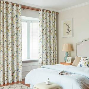 lot 8350 image: VOGOL Bird Floral Print Faux Linen Curtains, 52 x 96, 1 Panel, Blue