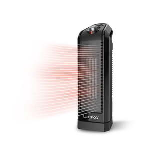 lot 9224 image: Lasko 16  1500W Electric Oscillating 2-Speed Ceramic Tower Space Heater  Black  CT16450