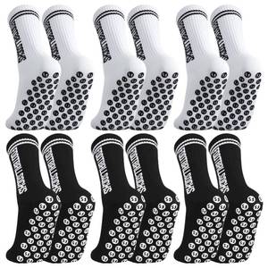 lot 10331 image: scenicamp 6 Pairs Non Slip Soccer Socks Stripe Anti Slip Football Baseball Athletic Soccer Socks for Men Women, WhiteBlack