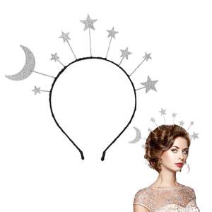 lot 10342 image: XIHIRCD Glitter Star Moon Headband, Shiny Star Hair Hoop Goddess Headpiece Stars Halo Headband for Women, Girls, Birthday, Costume Party