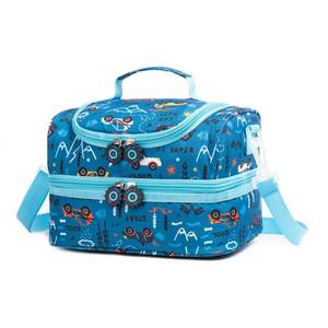 lot 10365 image: Life on track Insulated Kids Dual Compartment Lunch Bags Tote Pack for Girls Boys Toddler Kindergarten School Picnic Food Cooler Boxes with Shoulder Strap (Blue Car)