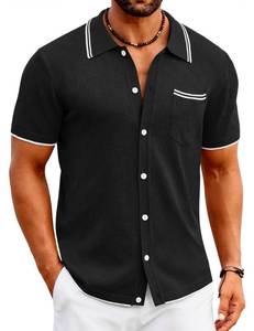 lot 10369 image: COOFANDY Mens Knit Summer Shirts Short Sleeve Beach Vacation Shirt Slim Fit Button Down Shirt Black
