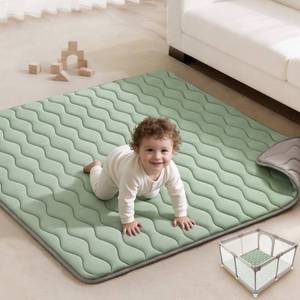 lot 11729 image: Blissful Diary Baby Play Mats for Floor, 50x50 Playpen Mat, Thick Cushioning Padding Foam Playmat for Baby and Toddlers Infants, Non-Slip & Machine Washable, Sage Green