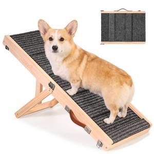 lot 11731 image: Crazyou Foldable Dog Ramp for BedCouchSmall Dog, Adjustable Dog Stairs