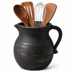 lot 11732 image: Vintage Ceramic Utensil Holder for Kitchen Counter, Farmhouse Rustic Crock