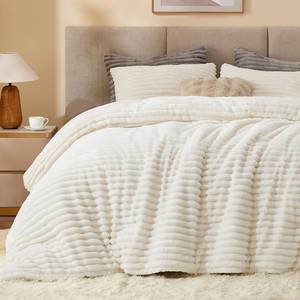 lot 11733 image: BEDELITE Fleece Queen Comforter Set, Fluffy Bed Set, Cream White