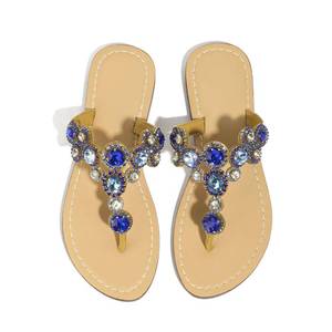 lot 11738 image: Hinyyrin Blue Rhinestone Sandals for Women Sparkly Flip Flops,Size 9