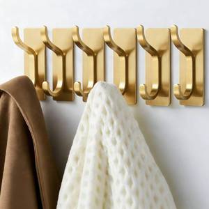 lot 12262 image: Adhesive Wall Hooks for TowelCoat,13Lb Strong Stick-On Hooks, Gold 6 Pack