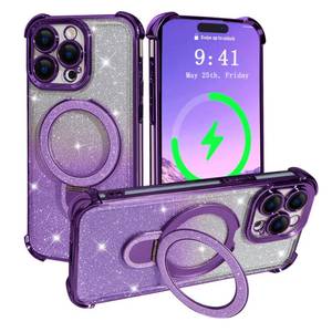 lot 12264 image: Uioeua for iPhone 15 Pro Max Magnetic Case, Luxury MagSafe Bling Glitter Twinkle Magnetic Stand with Military Grade Drop Protection Four Corners Shockproof Kickstand Case for iPhone 15 Pro Max-Purple