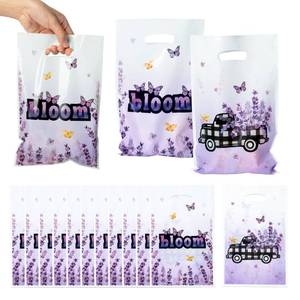 lot 12268 image: 3sscha 50Pcs Lavender Bloom Party Favor Bags - Blossom Purple Flower Plastic Waterproof Goodie Bag Butterfly Floral Spring Gift Party Favor for Kids Birthday Baby Shower Decoration Supplies