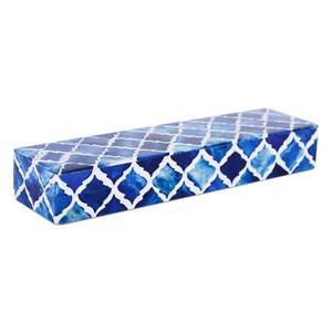 lot 12271 image: Handicrafts Home Decorative Storage Box with Lid, Moroccan Remote Control Holder Box, Slim Coffee Table Storage Organizer, Bone Inlay Resin Wooden Desk Shelf Storage Box, Blue, 10 x 2.5 x 1.5