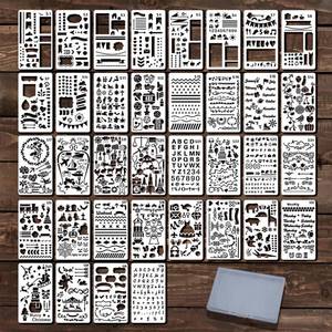 lot 12282 image: Letter & Number Stencils with Transparent Storage Box, 36 PCS Reusable Journal Stencils for Painting & Journaling, 4 x 7 in Alphabet Template for DIY Art, Holiday Cards, Drawing, Spray, Graffiti