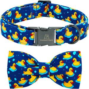 lot 12287 image: Lionheart glory Dog Bow Collar Ducky Pattern Cute Boy Collars for X-Small Dogs,Soft Duty Adjustable Dog Collar with Bowtie Spring Summer Puppy Collars Bows Pet Gift
