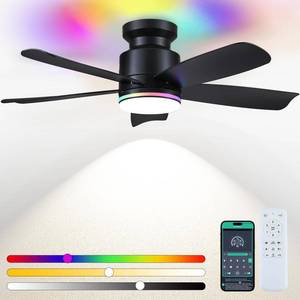 lot 13134 image: Wiviniya 41 In Flush Mount Ceiling Fans with RGB Lights RemoteAPP, Black