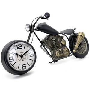 lot 13144 image: Motorcycle Gifts for Men Vintage Desk Clock Tabletop Clock 17.3 Inch Rustic Decor Gifts Dad Him Boyfriend Battery Operated No Ticking Antique For Mantle Shelf Decorations Living Room Office Black
