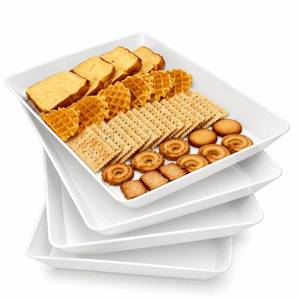 lot 13145 image: AMGBZT Serving Tray Platter, 4 Pack Food Tray for Veggie Fruit Snack Dessert Cookie Cheese, Food Trays for Party Supplies Display, Plastic Platters for Serving Food, Large White Trays, BPA Free