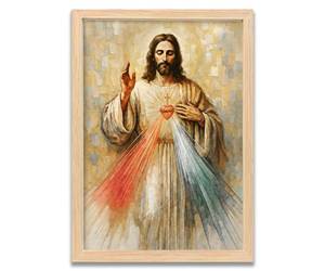 lot 13147 image: Divine Mercy Jesus Wall Art Framed Sacred Heart Christ Poster Canvas Print Painting Picture Wall Decor Christian Religious Art work Prayer Room Or Chapel, 12x16 Inches